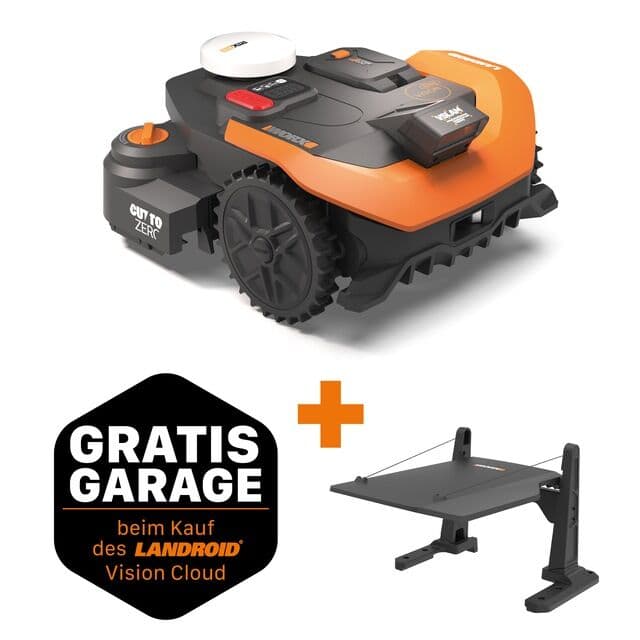 Worx Rasenmähroboter "Landroid Vision Cloud WR312E 2WD ohne Begrenzungskabel, Auto-Mapping" KI-Hinderniserkennung, VSLAM+ RTK Cloud Navigationg, Cut-to-Zero, App-Steuerung