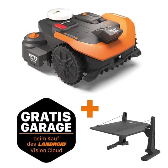 Worx Rasenmähroboter "Landroid Vision Cloud WR318E 2WD ohne Begrenzungskabel, Auto-Mapping" KI-Hinderniserkennung, VSLAM+ RTK Cloud Navigation, Cut-to-Zero, App-Steuerung
