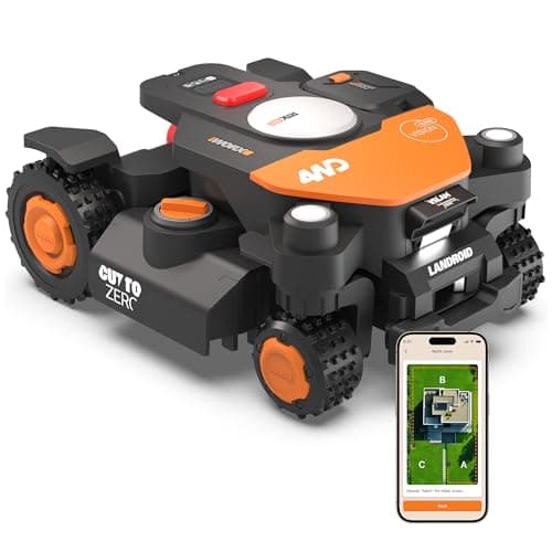 WORX Vision Cloud 4WD Robot Tondeuse WR344E, sans Fil périphérique, jusqu'à 4000 m² (évitement d'obstacles par IA, Navigation VSLAM + RTK Cloud, Pente de 84%, cartographie Automatique, Cut-to-Zero)