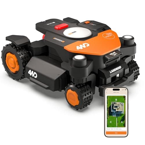 WORX Vision Cloud 4WD Robot Tondeuse WR341E, sans Fil périphérique, jusqu'à 1000 m² (évitement d'obstacles par IA, Navigation VSLAM + RTK Cloud, Pente de 84%, cartographie Auto, contrôle Via l'app)