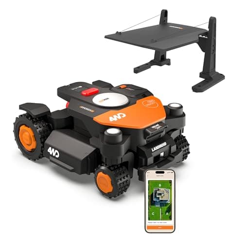 WORX Vision Cloud 4WD WR342E Robot Tondeuse 2000 m² sans Fil périphérique + Garage (évitement d'obstacles par IA, Navigation VSLAM + RTK Cloud, Pente de 84%, cartographie Auto, contrôle Via app)