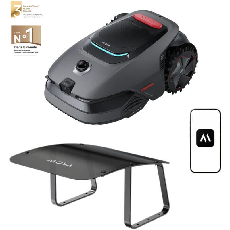 MOVA LiDAX Ultra 1600 – Jusqu’à 1600 m², Abri pour robot tondeuse inclus, LiDAR 3D IA, Cartographie Automatique, Bordures 5 cm