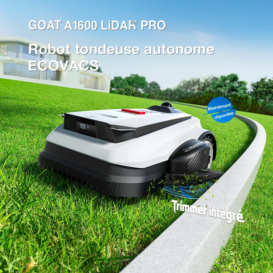 Robot tondeuse Ecovacs Goat GOAT A1600 LiDAR PRO 2026 testé par Mowy Lab